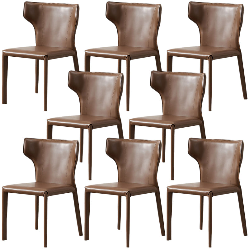 Contemporary Leather Dining Chair Wingback Side Furniture in Matte Finish for Home