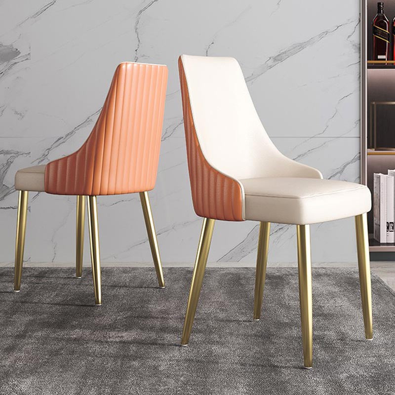 Glam Upholstered Dining Chair Leather Dining Chair with Gold Legs