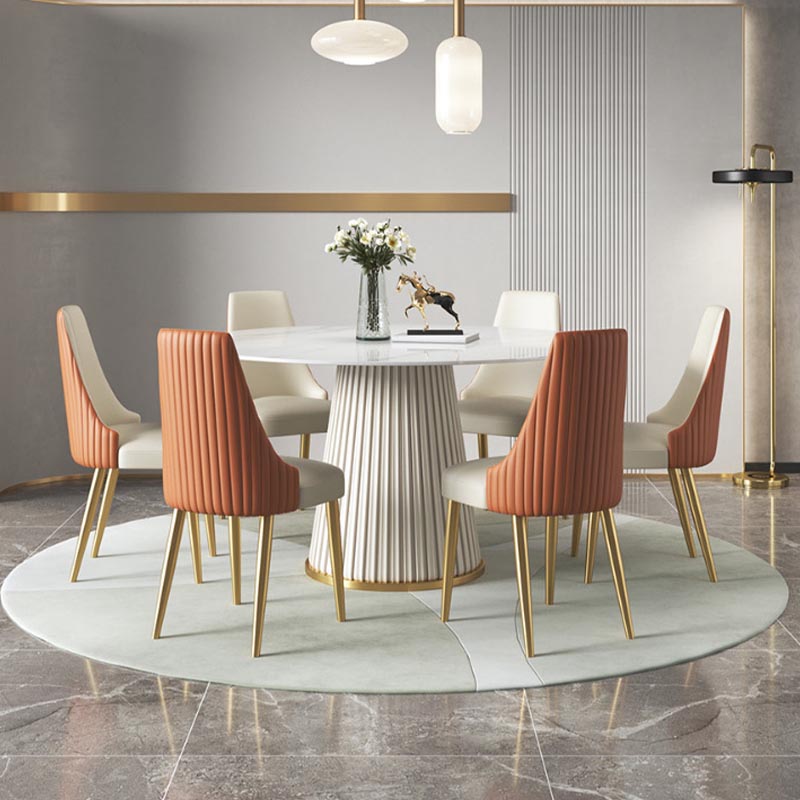 Glam Upholstered Dining Chair Leather Dining Chair with Gold Legs