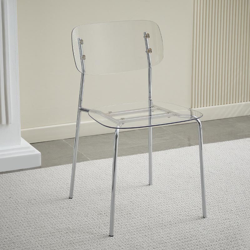 Contemporary Acrylic Dining Armchair Open Back Dining Chair with Silver Legs