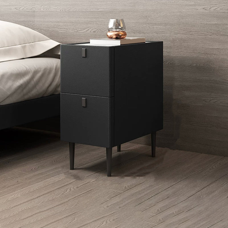 Modern Style Leather Polychromatic Choice of Black Cabinet Leg Nightstand