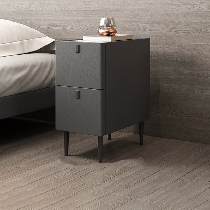 Modern Style Leather Polychromatic Choice of Black Cabinet Leg Nightstand