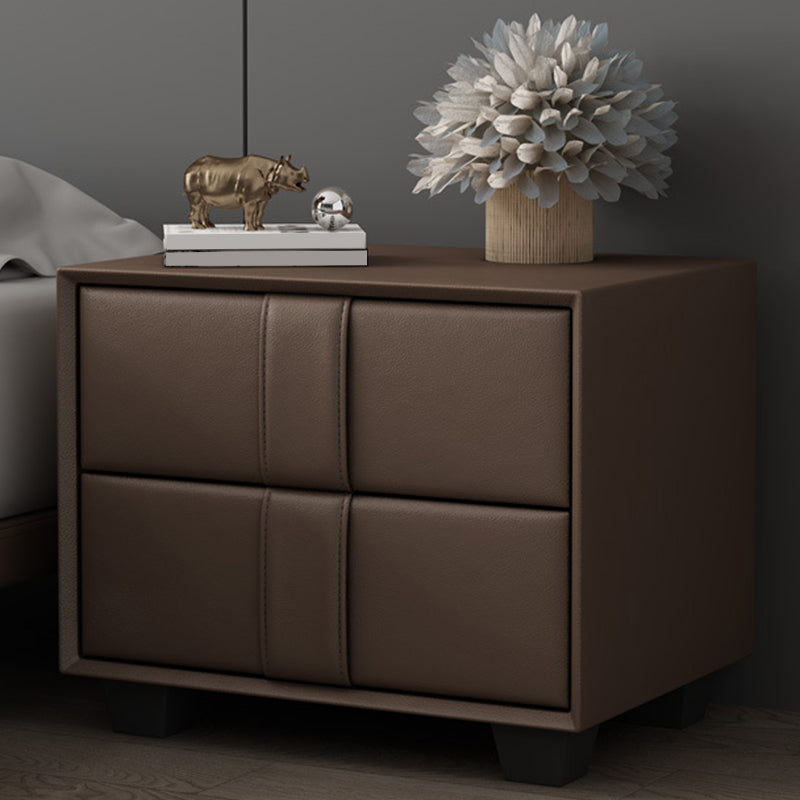 Modern Style with Two Drawer Grey/off-white/brown/leather Nightstand