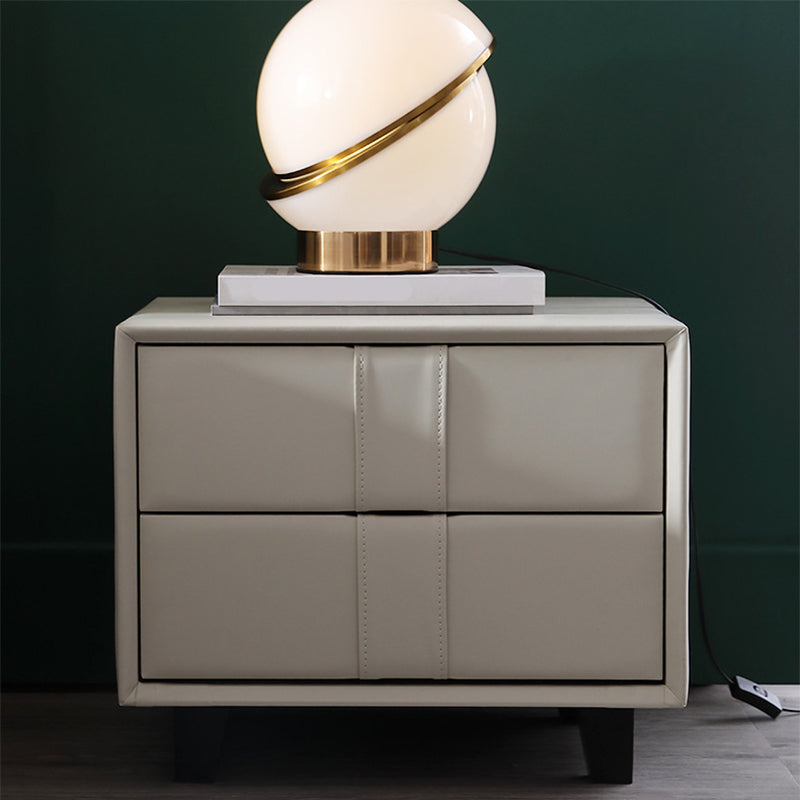 Modern Style with Two Drawer Grey/off-white/brown/leather Nightstand