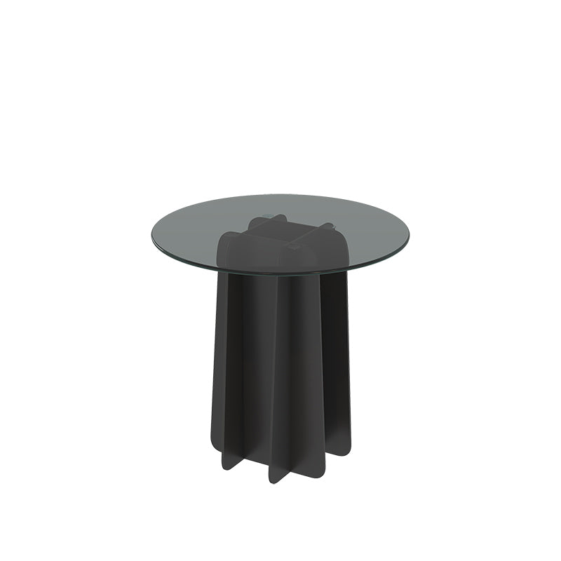 Pedestal Base Coffee Table Round Glass Cocktail Table in Black