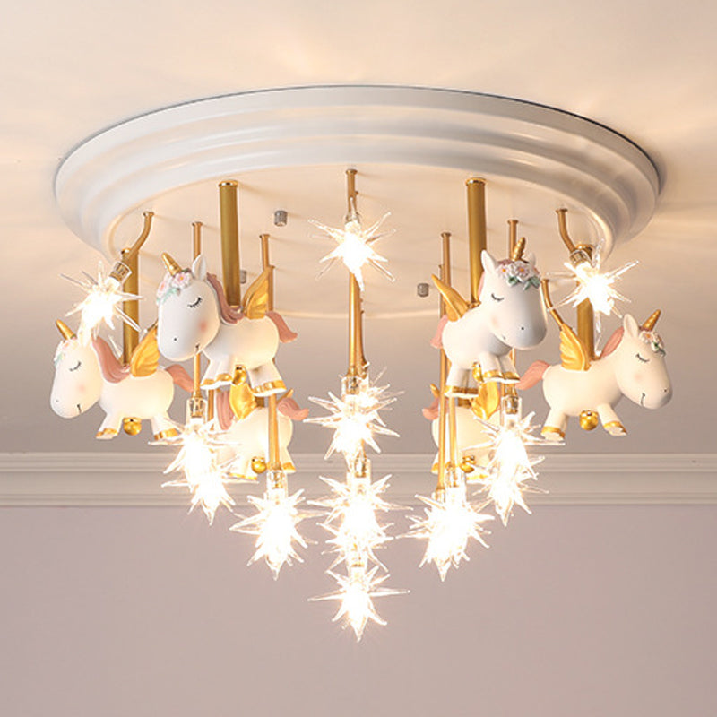 Flying Unicorn Kindergarten Semi Flush Mount Resin Kids LED Plafond Éclairage