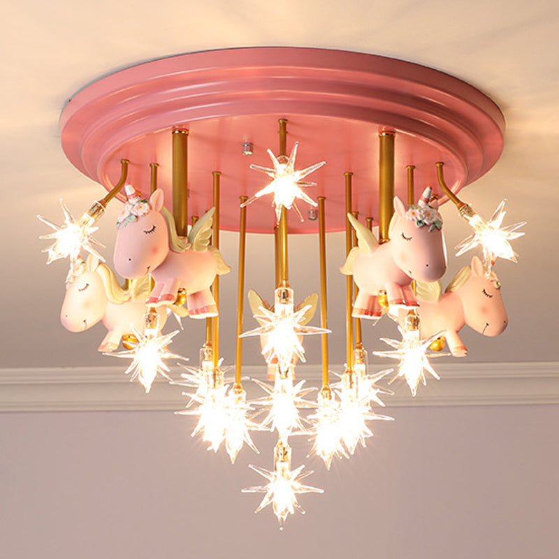 Flying Unicorn Kindergarten Semi Flush Mount Resin Kids LED Ceiling Mounted Lighting