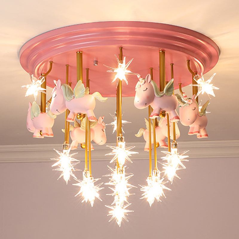 Flying Unicorn Kindergarten Semi Flush Mount Resin Kids LED Ceiling Mounted Lighting