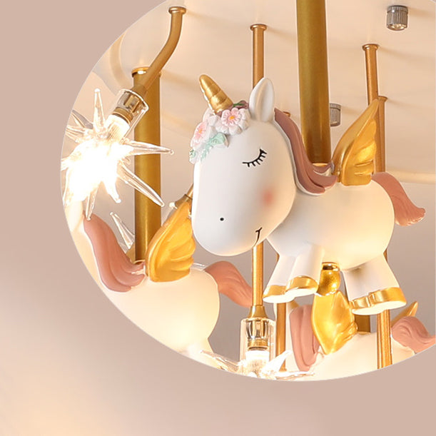 Flying Unicorn Kindergarten Semi Flush Mount Mount Resin Kids Led plafond gemonteerde verlichting