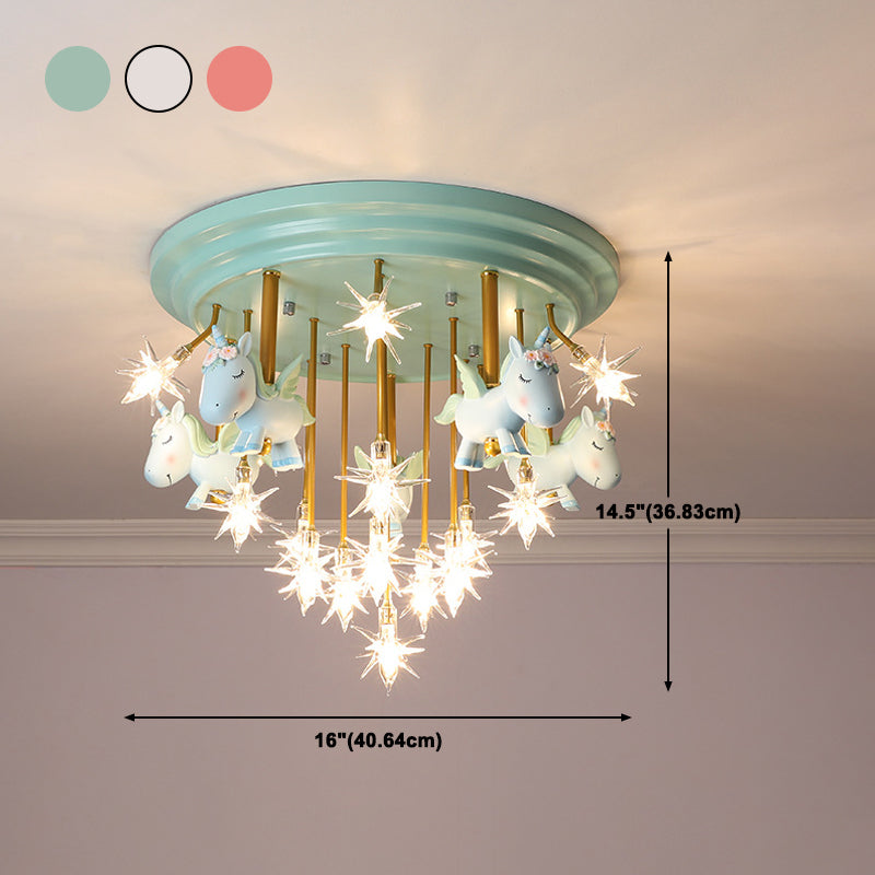 Flying Unicorn Kindergarten Semi Flush Mount Harzkinder LED -Deckenleuchte montierte Beleuchtung