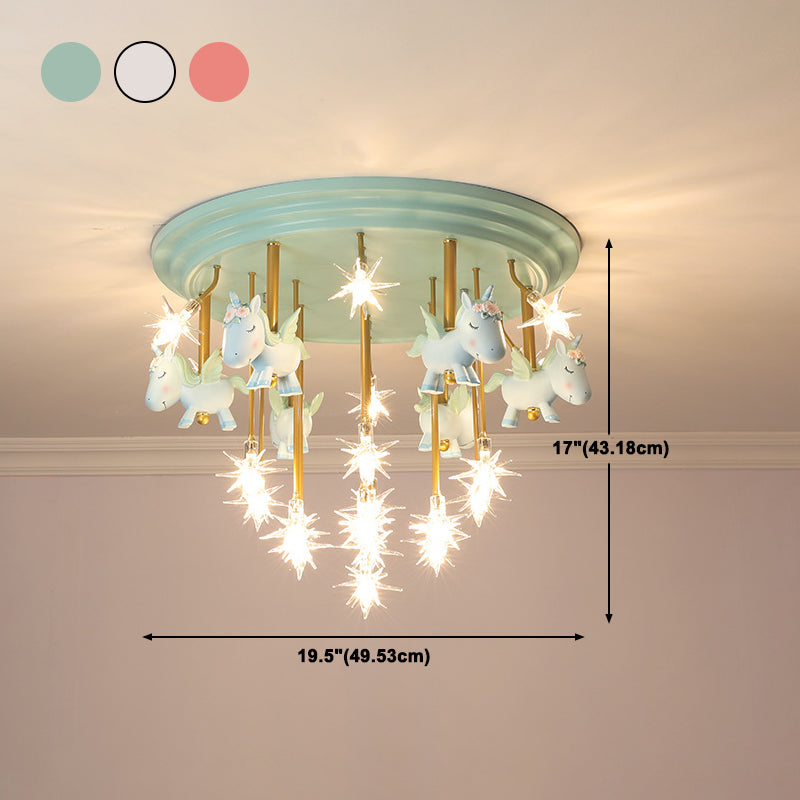 Flying Unicorn Kindergarten Semi Flush Mount Resin Kids LED Ceiling Mounted Lighting