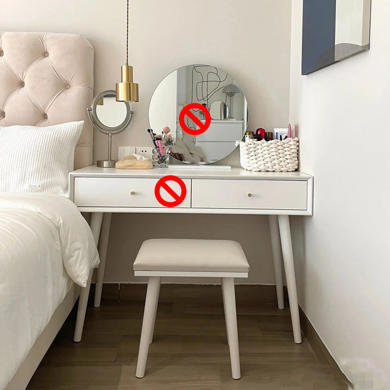 Mirrored Wood Makeup Dressing Table Stool Set White,30.31" H