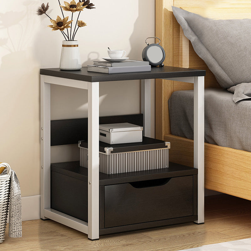 Modern Wooden Night Stand 19.6"Tall Metal Frame Nightstand with Drawer