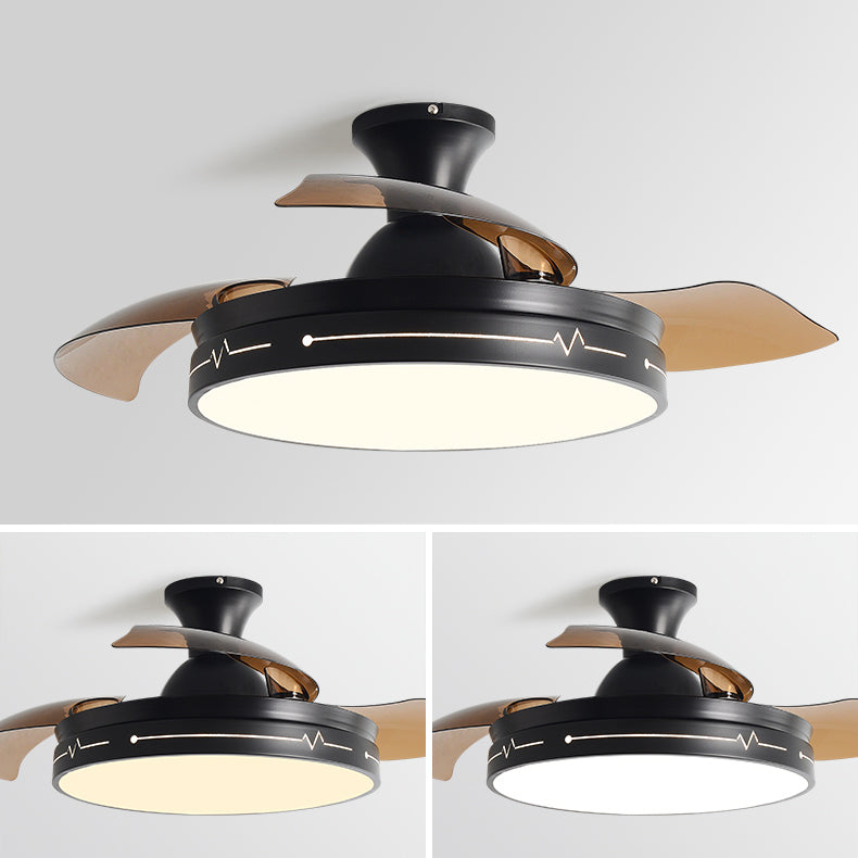 Round Shape Metal Ceiling Fan Lighting Kids Style Single Light Ceiling Fan Lamp