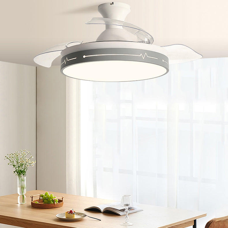 Round Shape Metal Ceiling Fan Lighting Kids Style Single Light Ceiling Fan Lamp