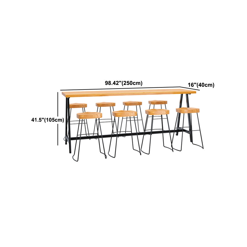 Pine Wood Bar Dining Table Industrial Rectangle Bar Dining Table with Black Trestle Base