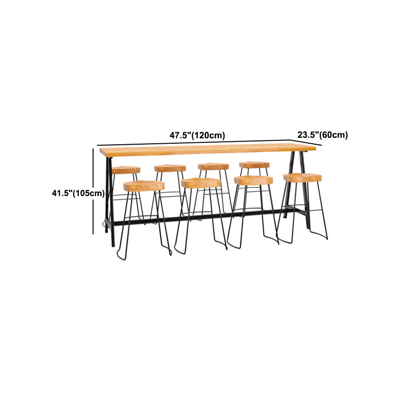 Pine Wood Bar Dining Table Industrial Rectangle Bar Dining Table with Black Trestle Base