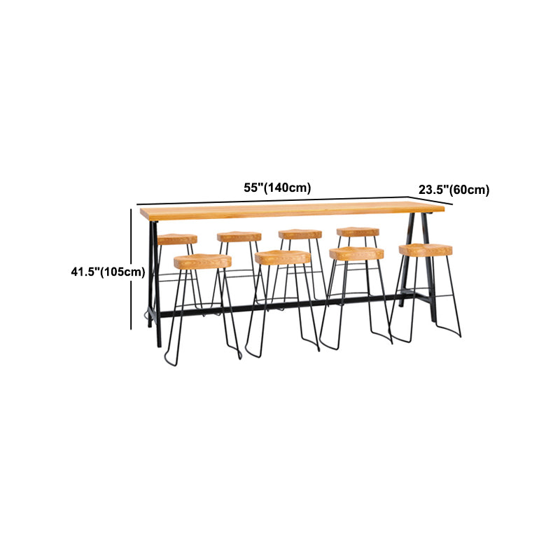 Pine Wood Bar Dining Table Industrial Rectangle Bar Dining Table with Black Trestle Base