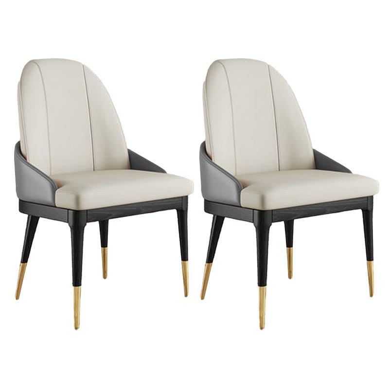 Glam Dining Side Chair Leather Dining Chair with Solid Wood Legs