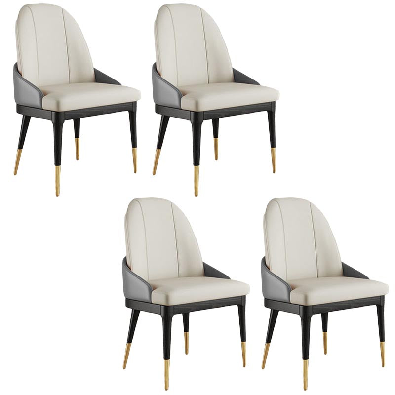 Glam Dining Side Chair Leather Dining Chair with Solid Wood Legs