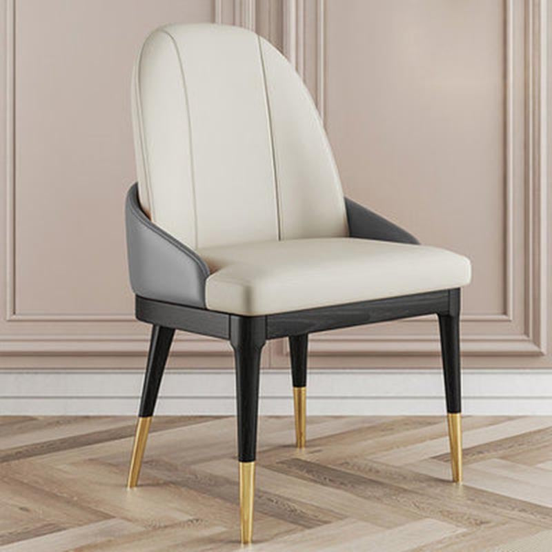 Glam Dining Side Chair Leather Dining Chair with Solid Wood Legs