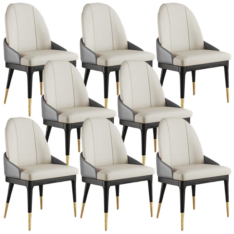 Glam Dining Side Chair Leather Dining Chair with Solid Wood Legs