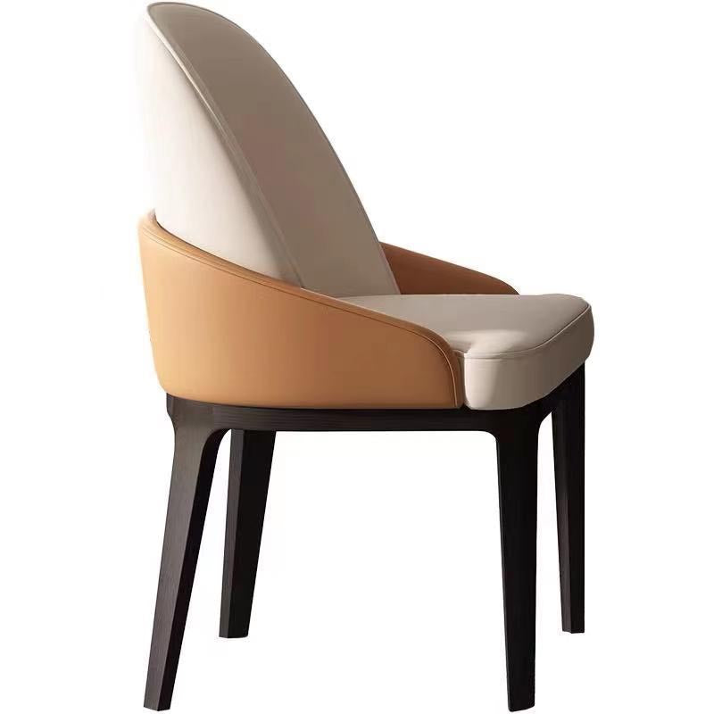 Glam Dining Side Chair Leather Dining Chair with Solid Wood Legs