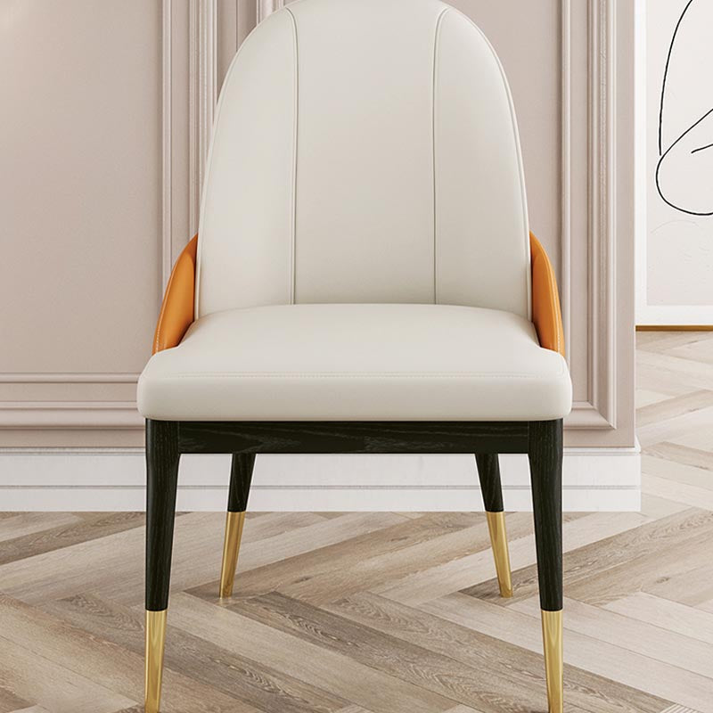 Glam Dining Side Chair Leather Dining Chair with Solid Wood Legs