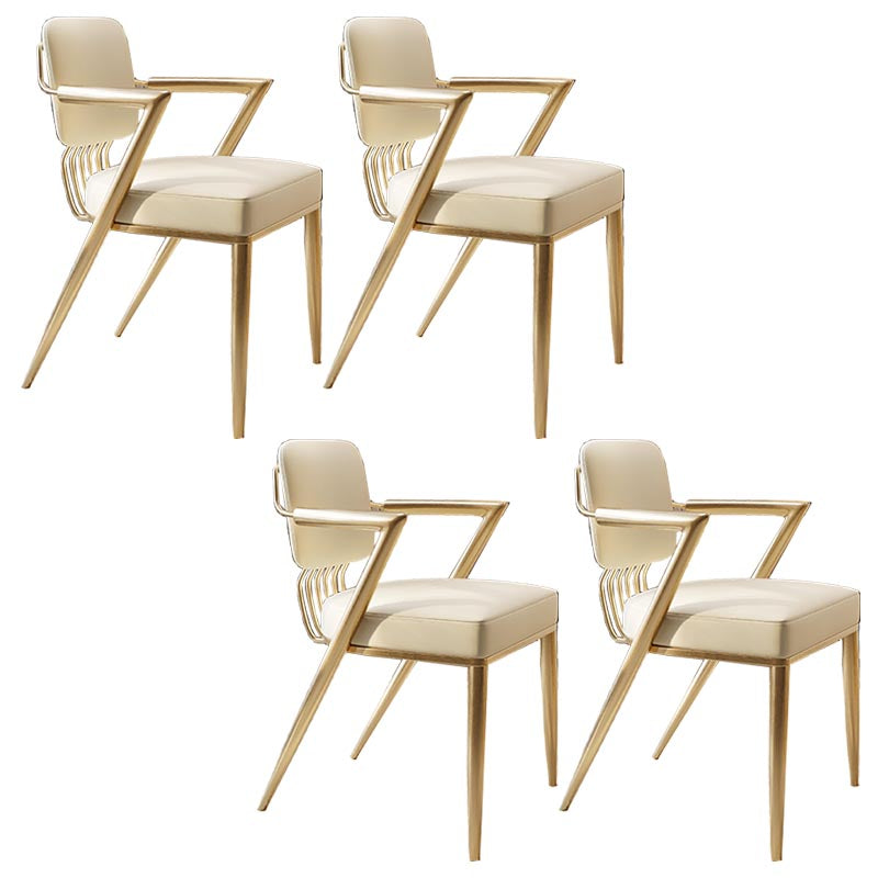 Glam Upholstered Dining Arm Chair Leather Dining Chair with Gold Legs