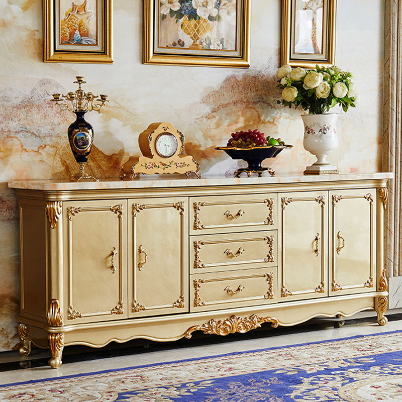 Glam 2-Door Sideboard in Gold Oak Wood Sideboard with Marble for Living Room