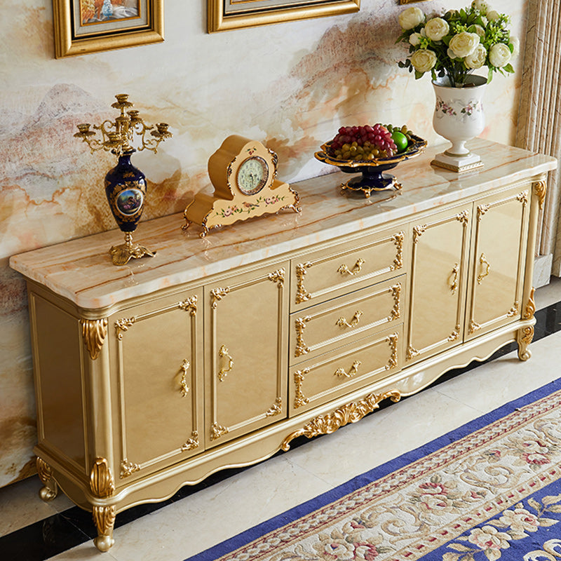 Glam 2-Door Sideboard in Gold Oak Wood Sideboard with Marble for Living Room