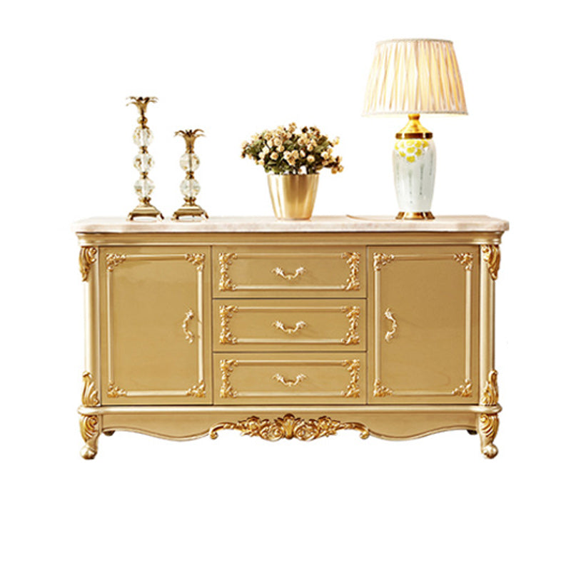 Glam 2-Door Sideboard in Gold Oak Wood Sideboard with Marble for Living Room