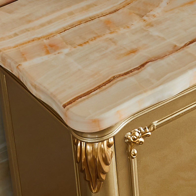 Glam 2-Door Sideboard in Gold Oak Wood Sideboard with Marble for Living Room