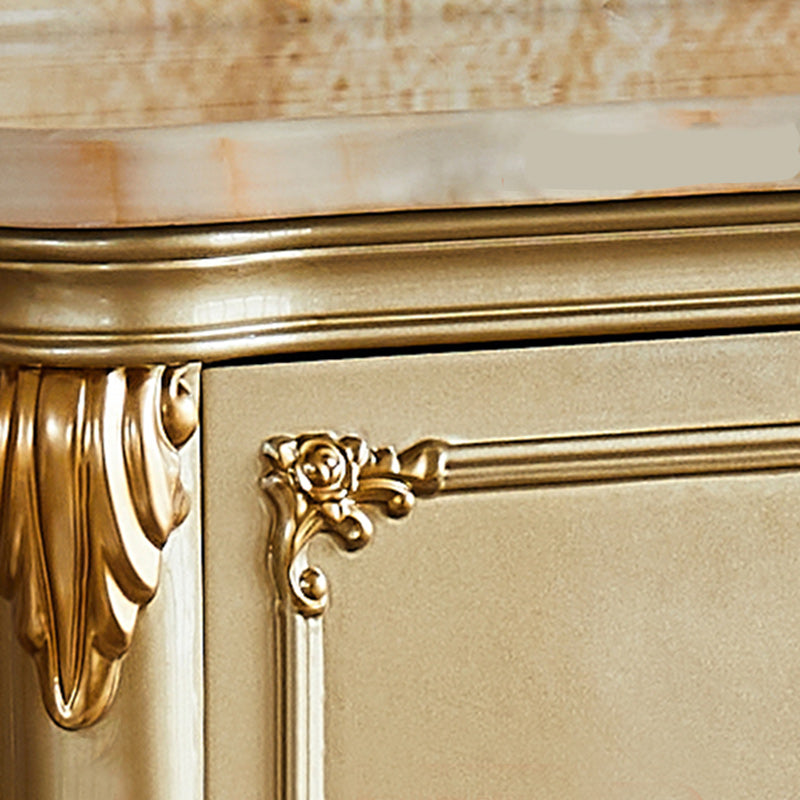 Glam 2-Door Sideboard in Gold Oak Wood Sideboard with Marble for Living Room