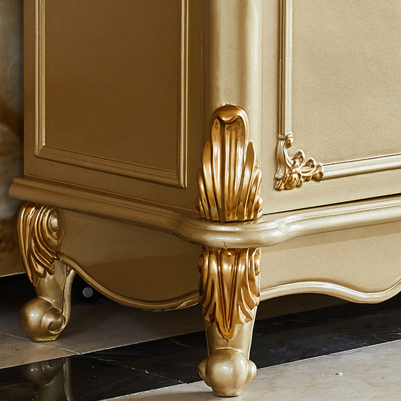 Glam 2-Door Sideboard in Gold Oak Wood Sideboard with Marble for Living Room