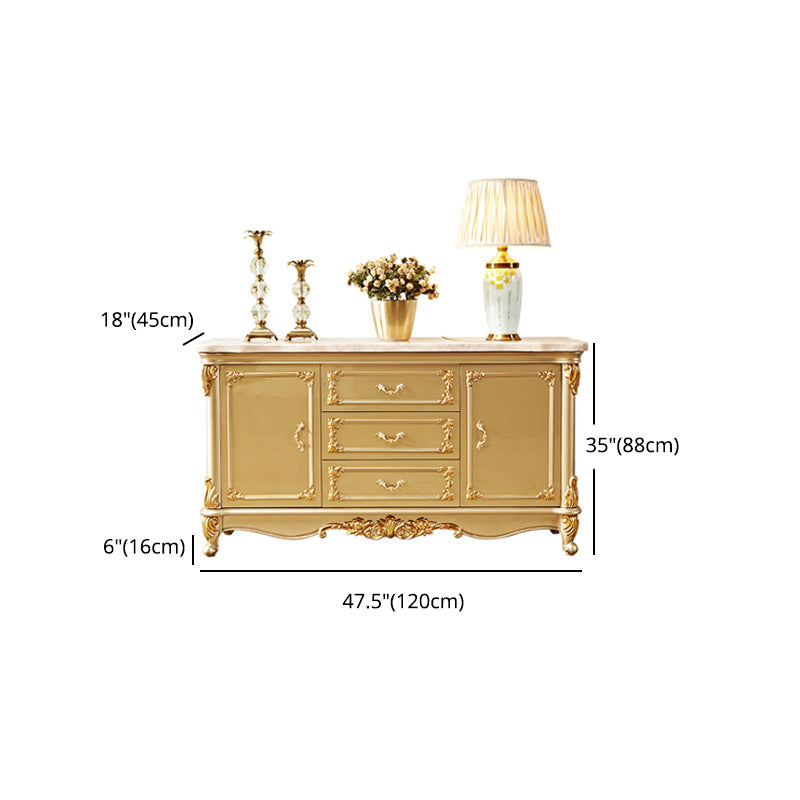 Glam 2-Door Sideboard in Gold Oak Wood Sideboard with Marble for Living Room