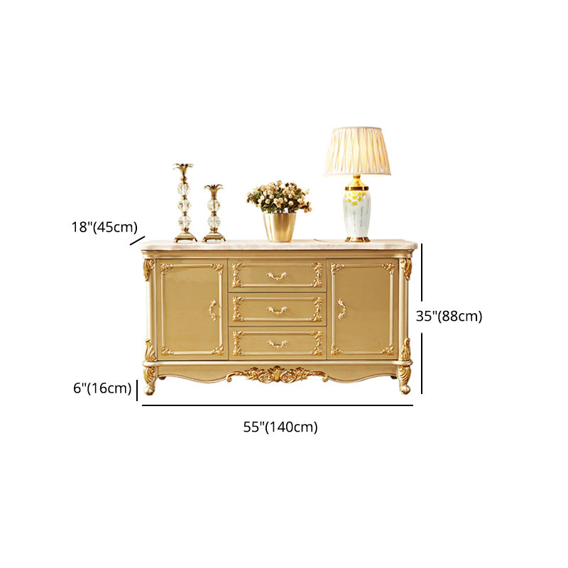 Glam 2-Door Sideboard in Gold Oak Wood Sideboard with Marble for Living Room