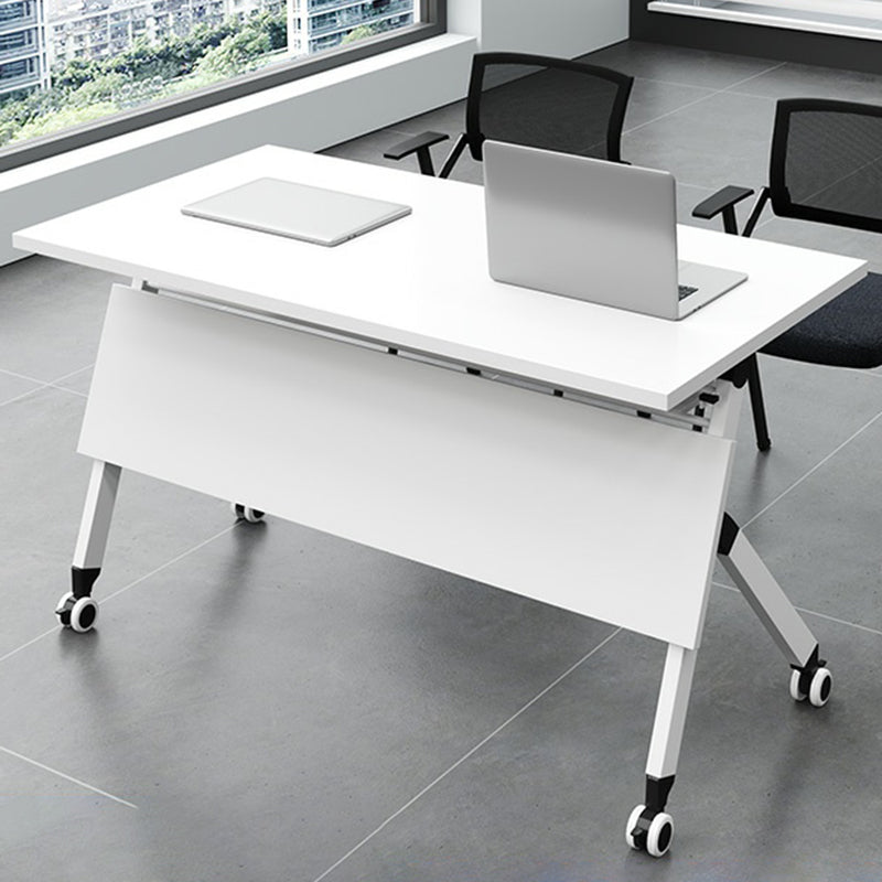 Modern Rectangular Writing Desk White Folding Desk with Caster Wheels