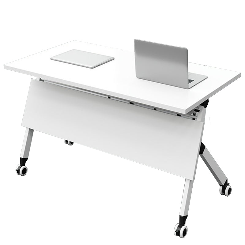 Modern Rectangular Writing Desk White Folding Desk with Caster Wheels