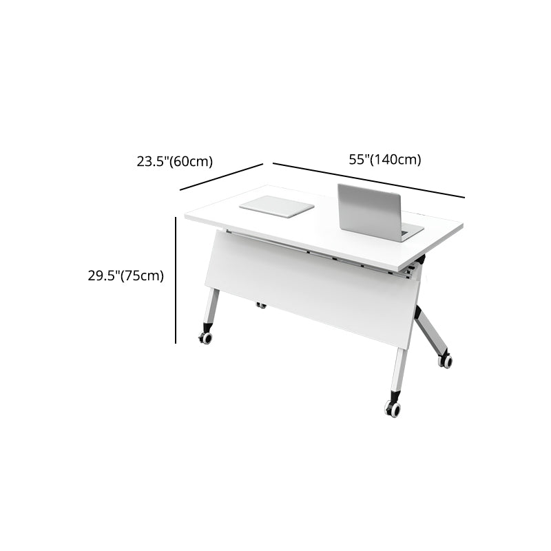 Modern Rectangular Writing Desk White Folding Desk with Caster Wheels