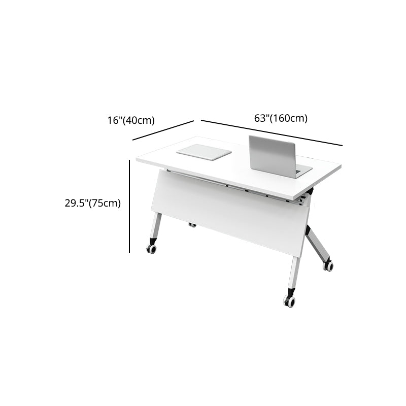 Modern Rectangular Writing Desk White Folding Desk with Caster Wheels