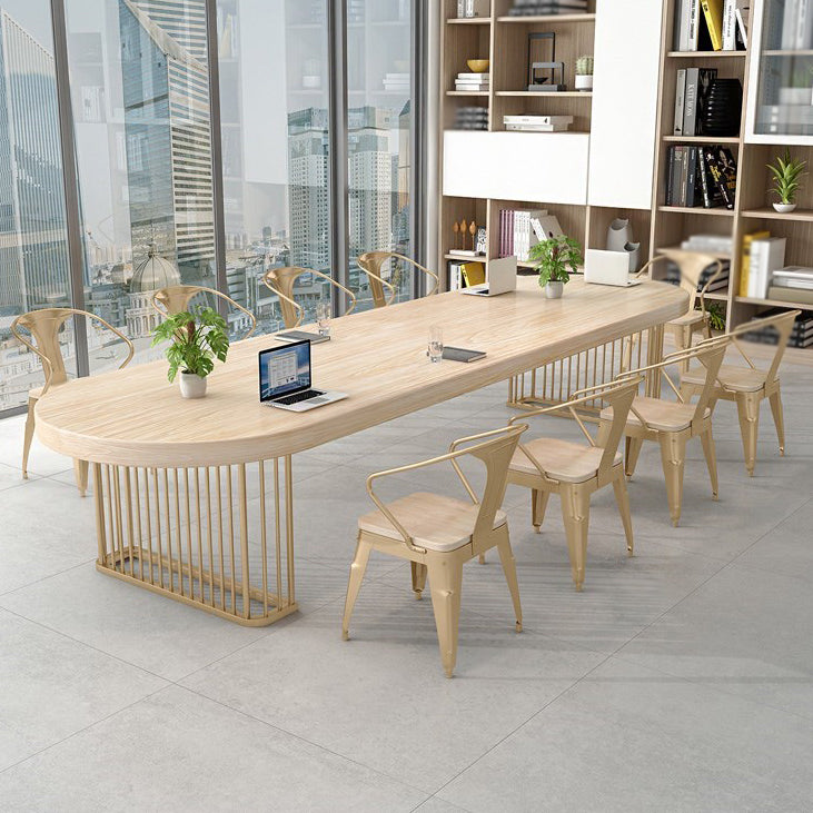 Contemporary Style Office Desk Oval Meeting Solid Wood Writing Desk