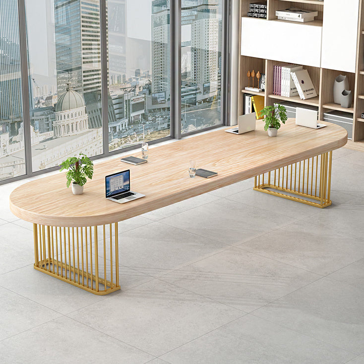 Contemporary Style Office Desk Oval Meeting Solid Wood Writing Desk