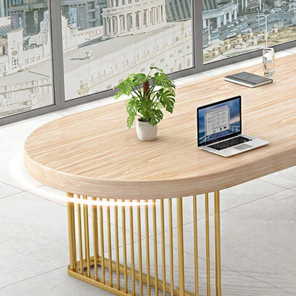 Contemporary Style Office Desk Oval Meeting Solid Wood Writing Desk