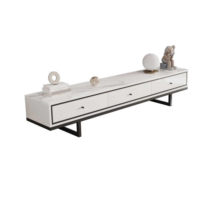 Modern Style Stone TV Stand White Colour Enclosed Storage TV Stand Console with 3 Drawers