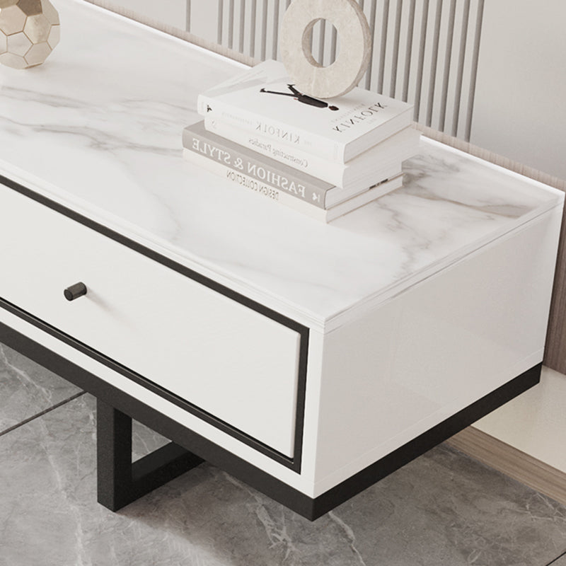 Modern Style Stone TV Stand White Colour Enclosed Storage TV Stand Console with 3 Drawers