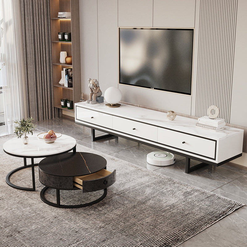 Modern Style Stone TV Stand White Colour Enclosed Storage TV Stand Console with 3 Drawers