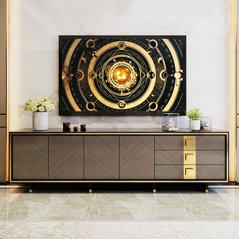Luxury Black Enclosed TV Storage Home Rectangle Glass TV Cabinet