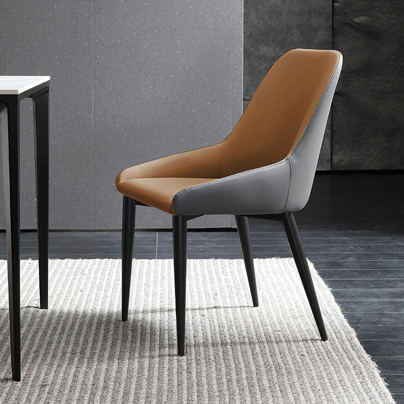 Modern Leather Dining Chair Parsons Chair with Matal Legs in Matte Finish for Home