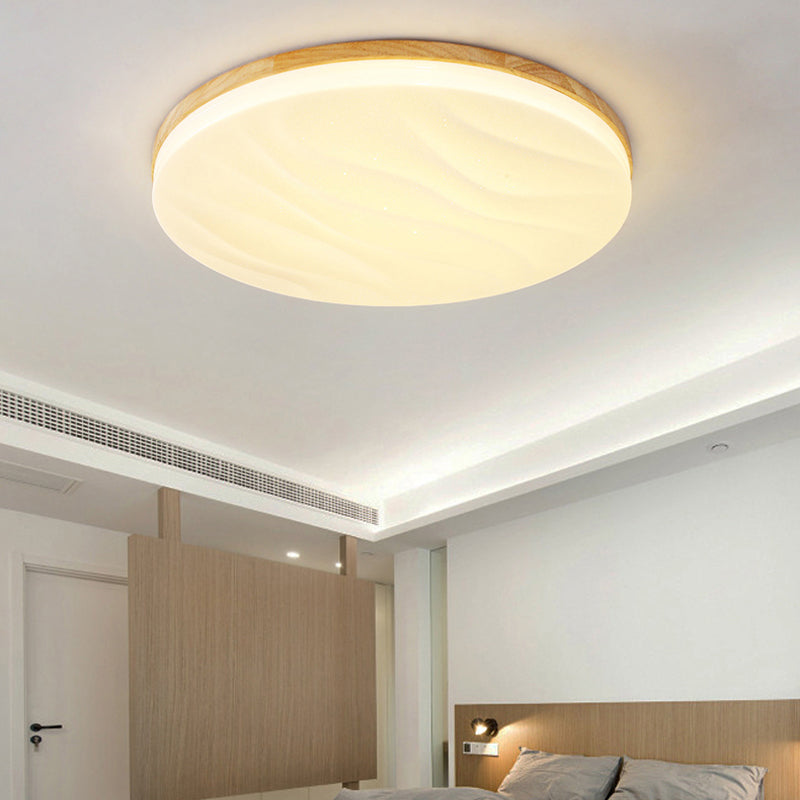 Modern Round Shape Ceiling Light Wood LED Flush Mount Light for Living Room